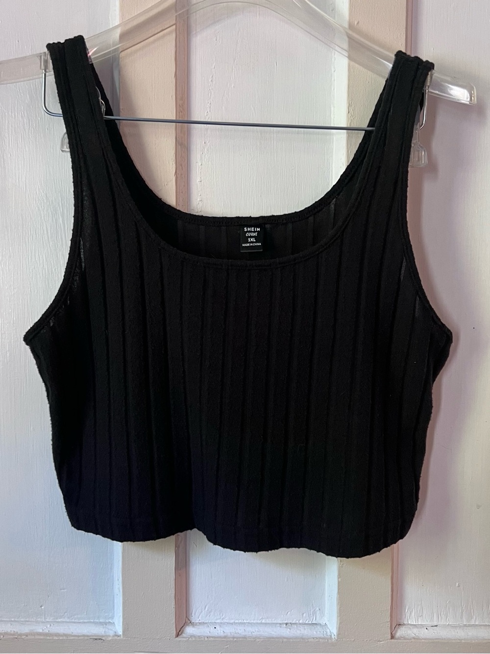 SHIEN curve Ribbed Crop Top Black 1X